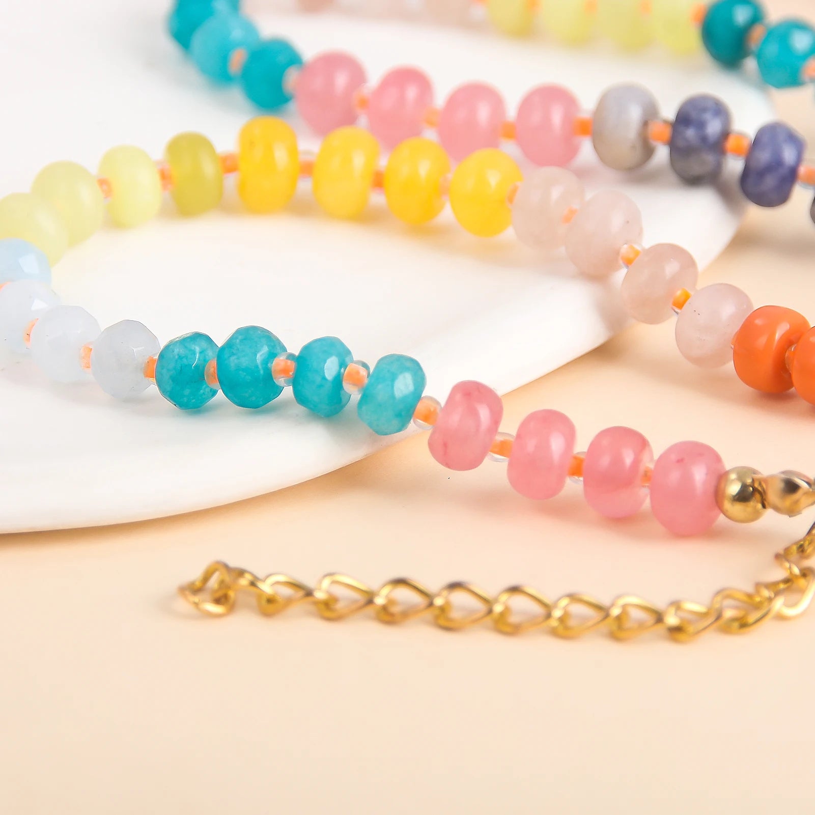 Colorful Rainbow Stone Beaded Choker – Summer Boho Beach Necklace for Women & Girls - Image 3