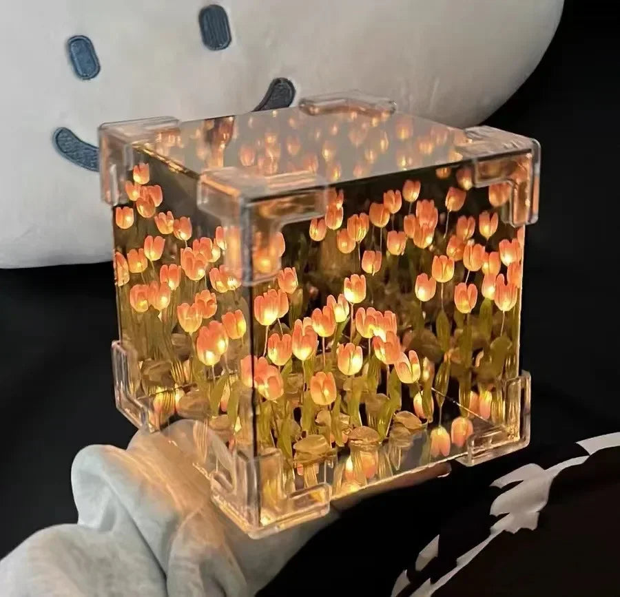 DIY Tulip Flower Sea Cube Night Lamp – 3D Creative Gift Kit for Couples & Girlfriends - Image 8
