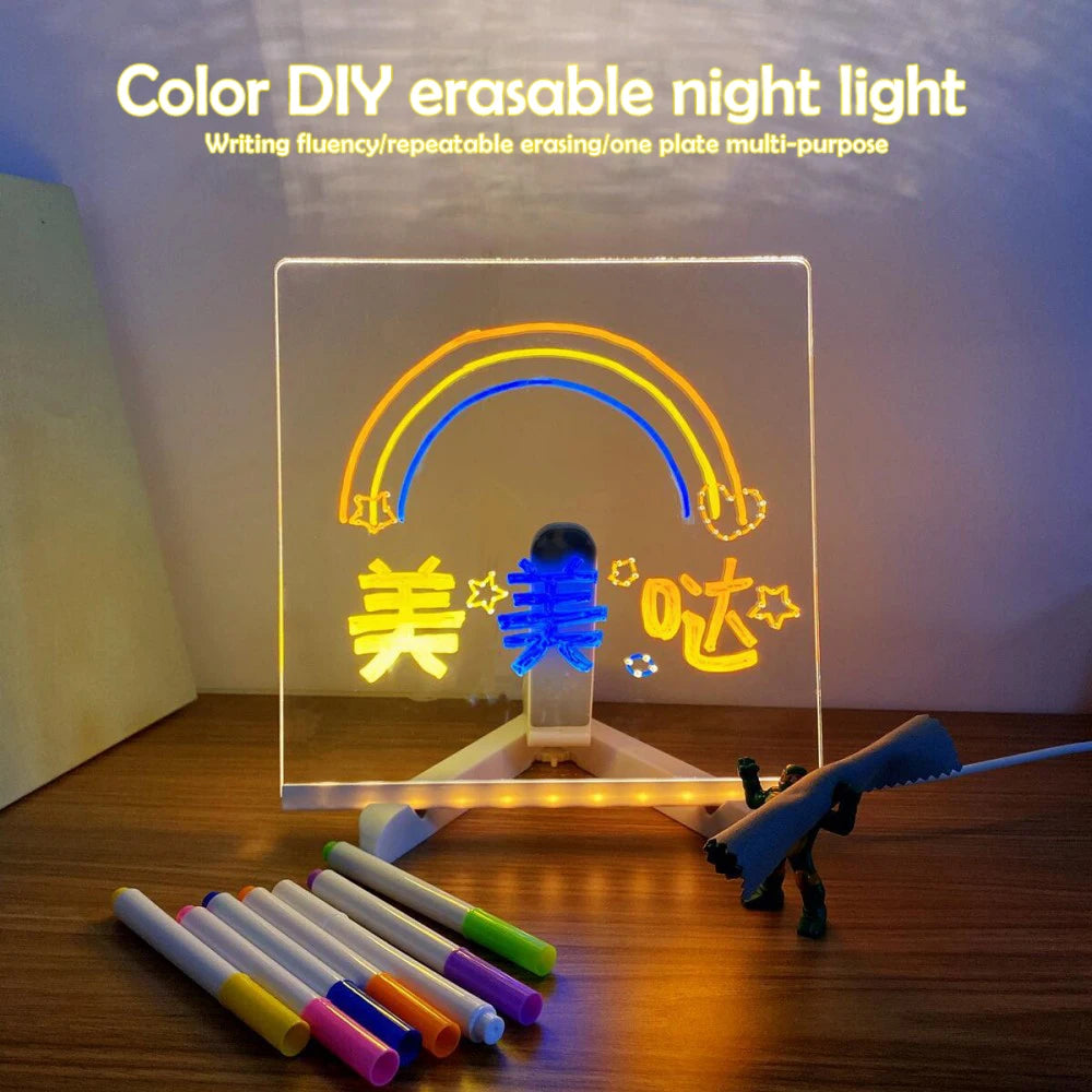 LED Note Board with Night Light – DIY Acrylic Drawing & Message Board with 7 Colorful Pens for Kids - Image 3
