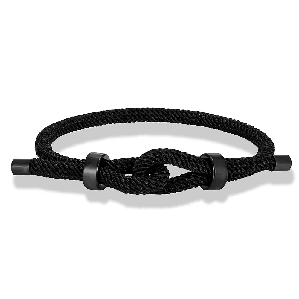 MKENDN Adjustable Knot Rope Bracelet – Black Stainless Steel Charm Bangle for Men - Image 8