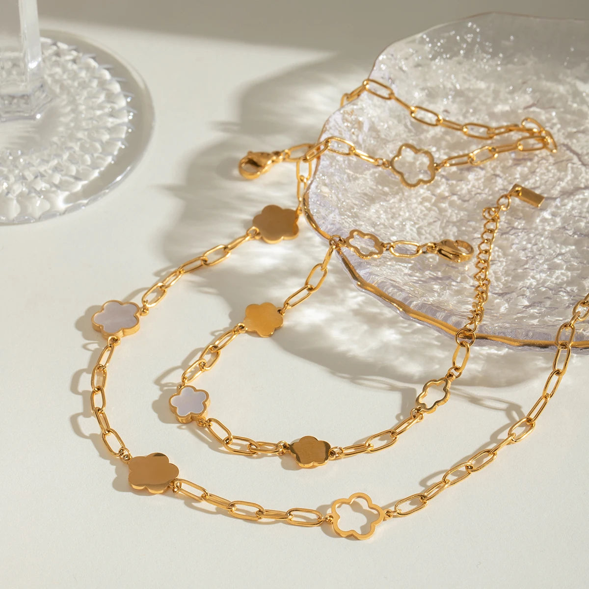 Youthway 18K Gold Plated Flower Bracelet & Necklace Set – Waterproof Classic Jewelry for Women - Image 4