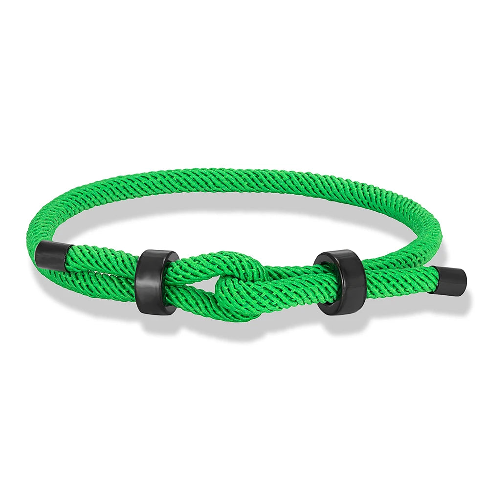 MKENDN Adjustable Knot Rope Bracelet – Black Stainless Steel Charm Bangle for Men - Image 20