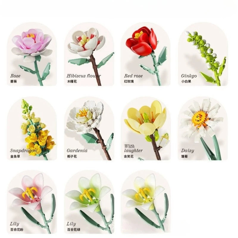 MOC Eternal Artificial Flower Bouquet – Sunflower, Rose & Tulip Building Blocks Set - Image 3