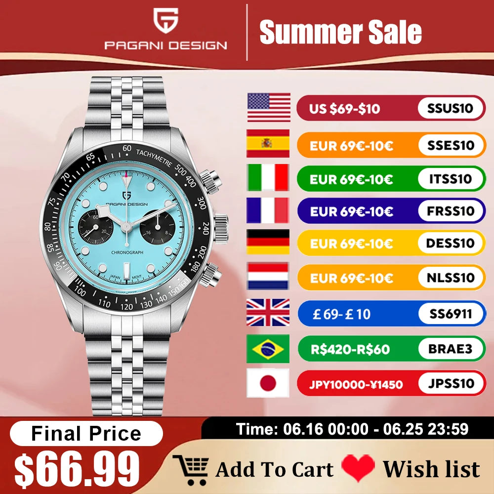 2025 New PAGANI DESIGN Panda Men's Quartz Chronograph Watch – Waterproof Timepiece with Sapphire Mirror & Ceramic Bezel