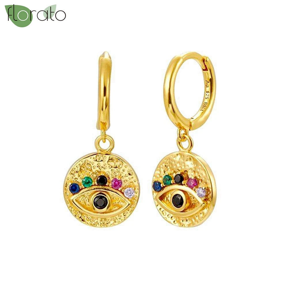 925 Sterling Silver Needle Vintage Gold Hoop Earrings – Evil Eye Pendant Jewelry for Women - Image 24