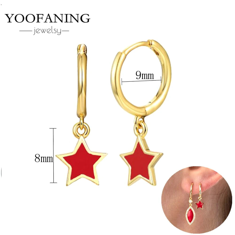 925 Sterling Silver Red Series Hoop Earrings – Red Zircon Love, Strawberry & Starfish Design - Image 20