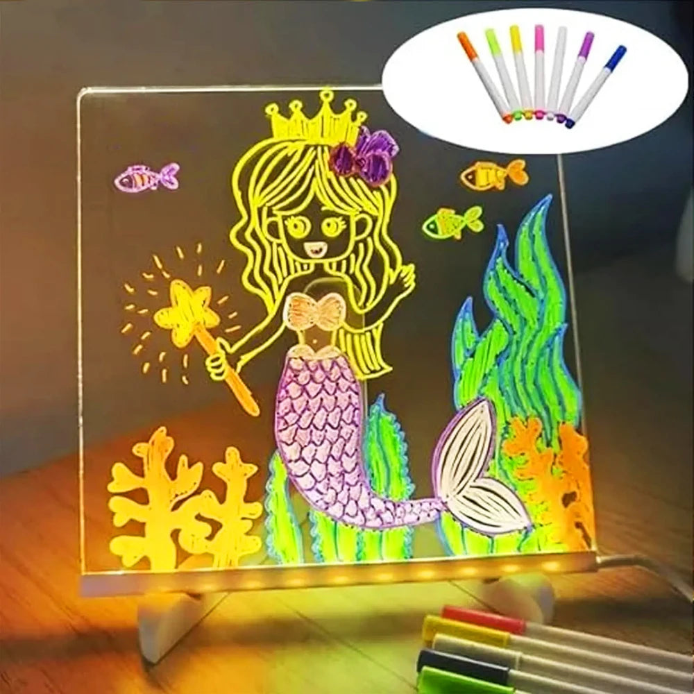 LED Note Board with Night Light – DIY Acrylic Message & Drawing Board for Kids with 7 Colorful Pens - Image 2
