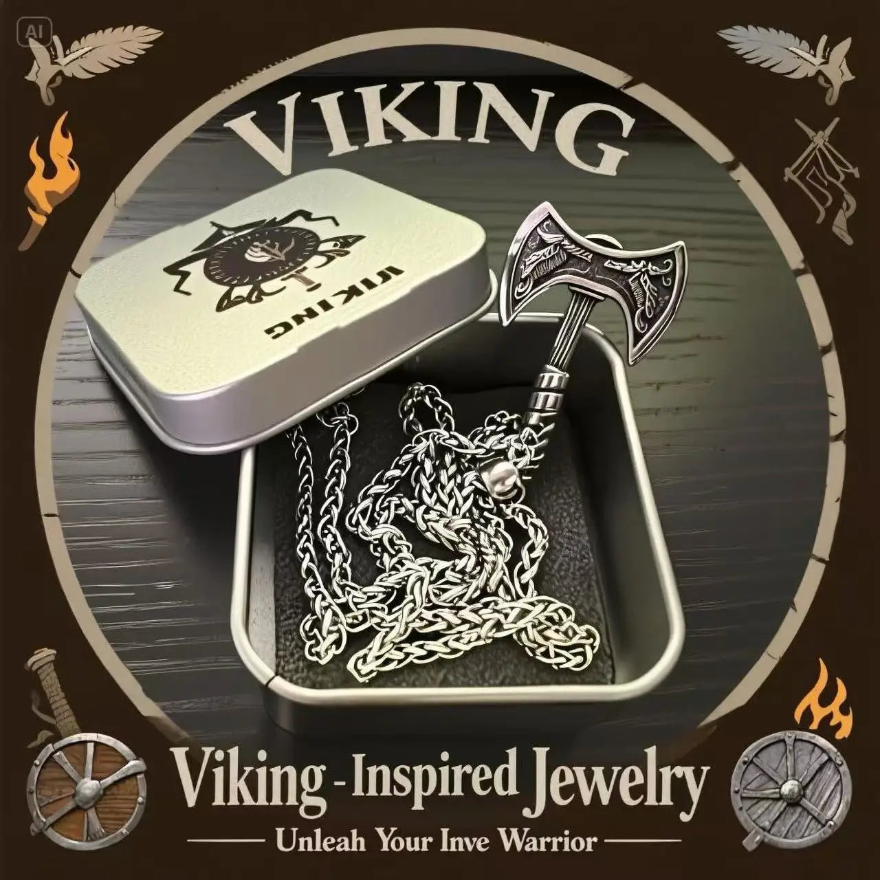 HNSP Viking Pendant Necklace – 316L Stainless Steel Chain for Men - Image 3