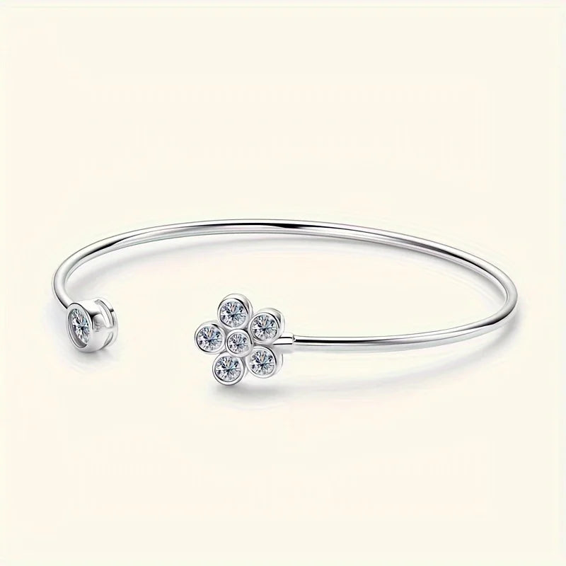 S925 Silver Moissanite Flower Bracelet – 1.1CT Gemstone Jewelry for Men & Women - Image 3