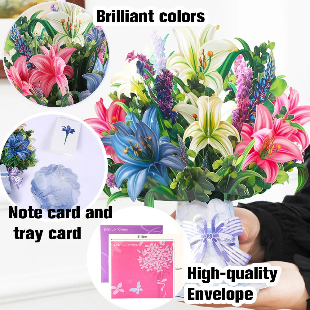 Premium 3D Pop-Up Flower Bouquet Card – Handmade Greeting Card for Special Occasions - Image 2
