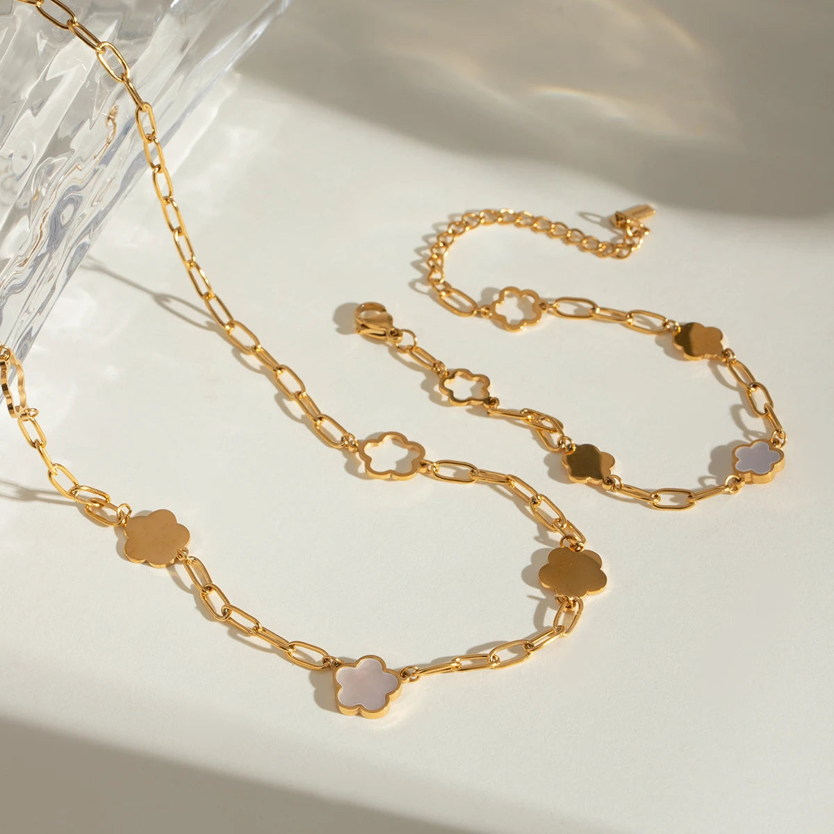 Youthway 18K Gold Plated Flower Bracelet & Necklace Set – Waterproof Classic Jewelry for Women - Image 6