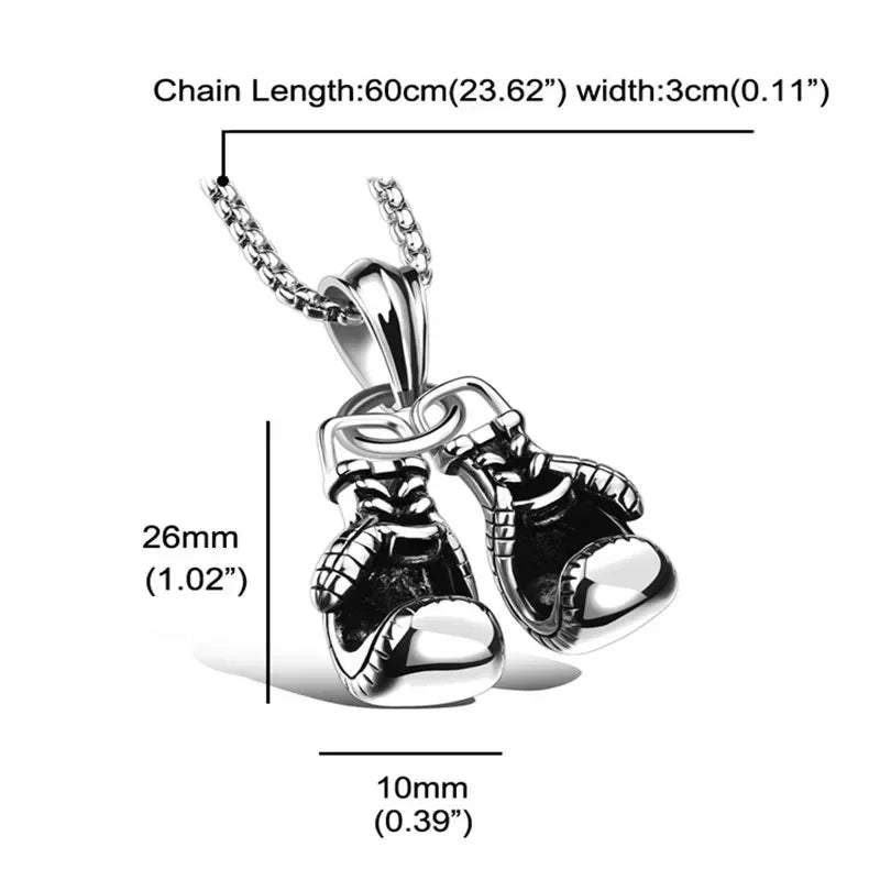 2025 New Retro Boxing Gloves Pendant Necklace – Hip Hop Punk Style for Men (S404) - Image 3