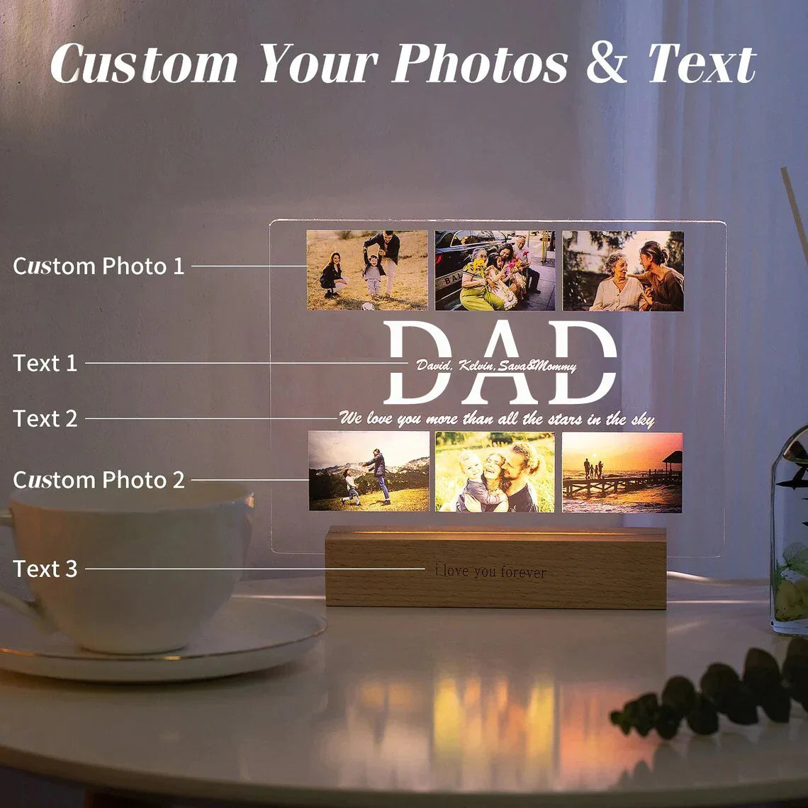 Personalized 3D Acrylic Photo Lamp – Custom Text Night Light for Mom, Dad, Family & Love Gifts - Image 3