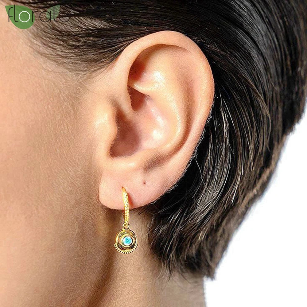 925 Sterling Silver Needle Vintage Gold Hoop Earrings – Evil Eye Pendant Jewelry for Women - Image 5