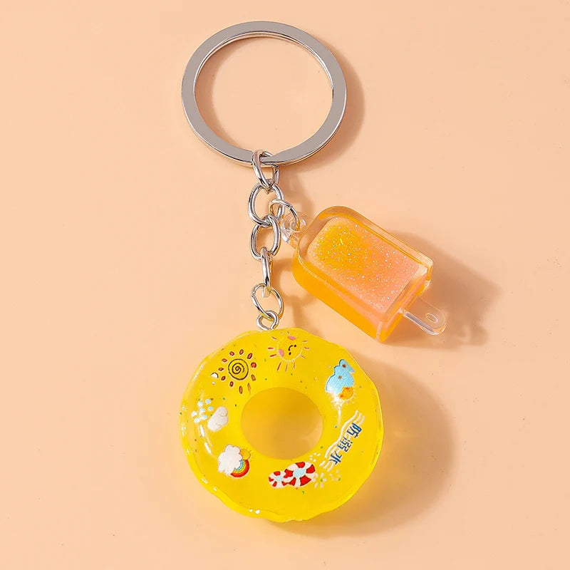 Fashion Candy Color Swim Ring & Popsicle Keychain – Fun Resin Summer Keyrings for Women & Men - Image 13