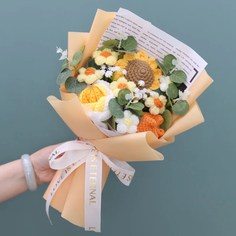 Finished Knitted Flowers – Sunflower Crochet Bouquet for Gifts & Decor - Image 8