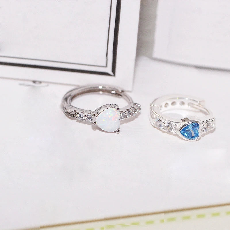 1pc 2000s Aesthetic Y2K Hoop Earring – Love Heart with Opal & Zircon - Image 6