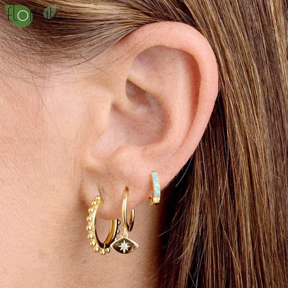 925 Sterling Silver Needle Vintage Gold Hoop Earrings – Evil Eye Pendant Jewelry for Women - Image 2