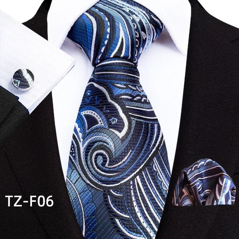Luxury Paisley Tie & Handkerchief Set – Men's Suit Accessory with Cufflinks & Pocket Square - Image 18