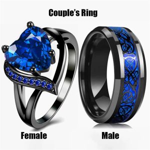 Fashion Couple Rings – Romantic Heart & Celtic Dragon Design Wedding Jewelry for Men & Women