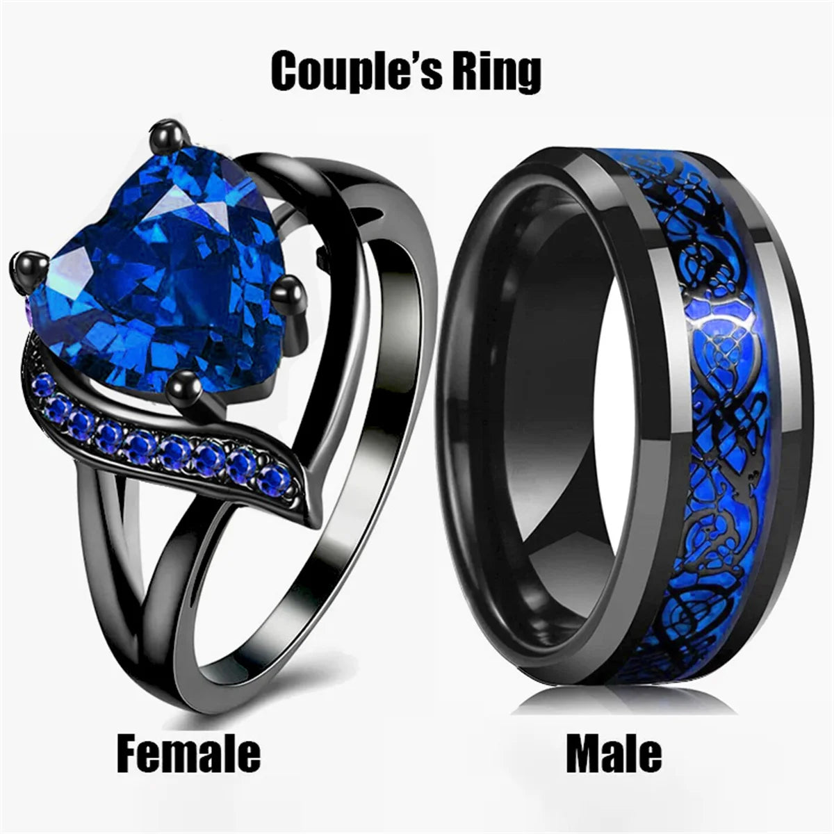 Fashion Couple Rings – Romantic Heart & Celtic Dragon Design Wedding Jewelry for Men & Women