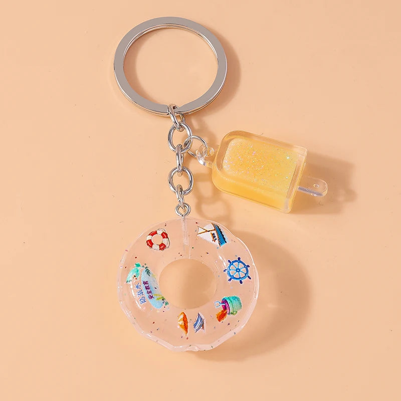 Fashion Candy Color Swim Ring & Popsicle Keychain – Fun Resin Summer Keyrings for Women & Men - Image 10