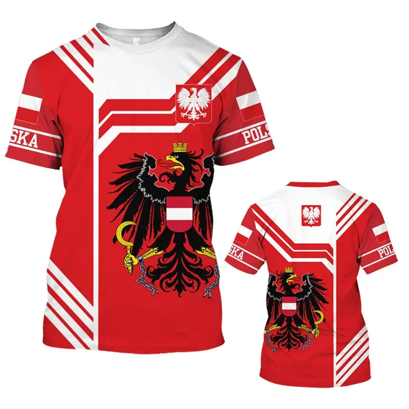 Polish Polska White Eagle Emblem T-Shirt – 3D Nation Flag Graphic Tee for Men - Image 3