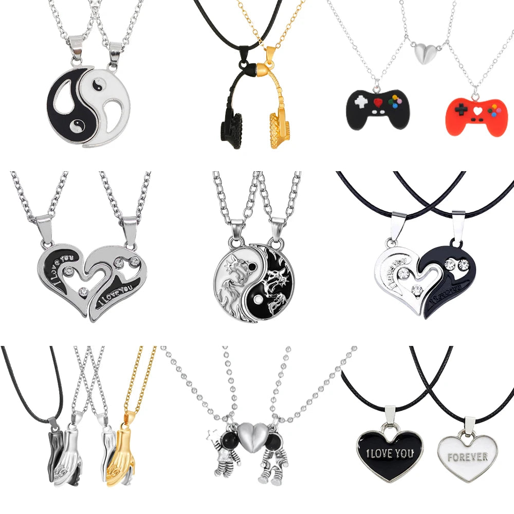 I Love You Best Friends Couple Necklace – Puzzle BFF, Key & Lock, Tai Chi Heart Pendants
