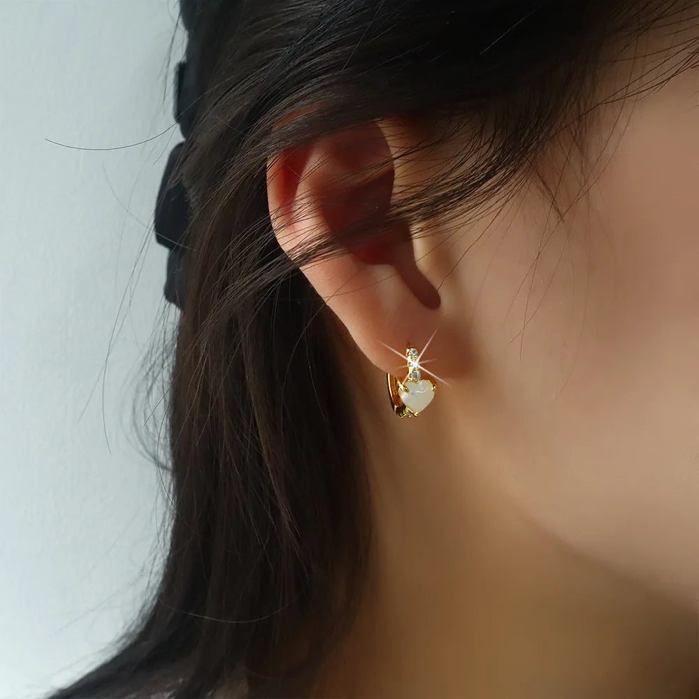 1pc 2000s Aesthetic Y2K Hoop Earring – Love Heart with Opal & Zircon - Image 3