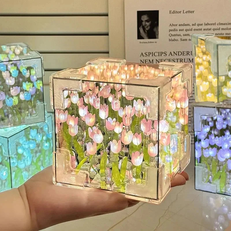 Handmade DIY Tulip Flower Cube Night Light – Full Material Kit for Room Décor & Couple Birthday Gift - Image 2