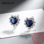 Love Heart Created Blue Sapphire Hoop Earrings – 925 Sterling Silver Fine Jewelry