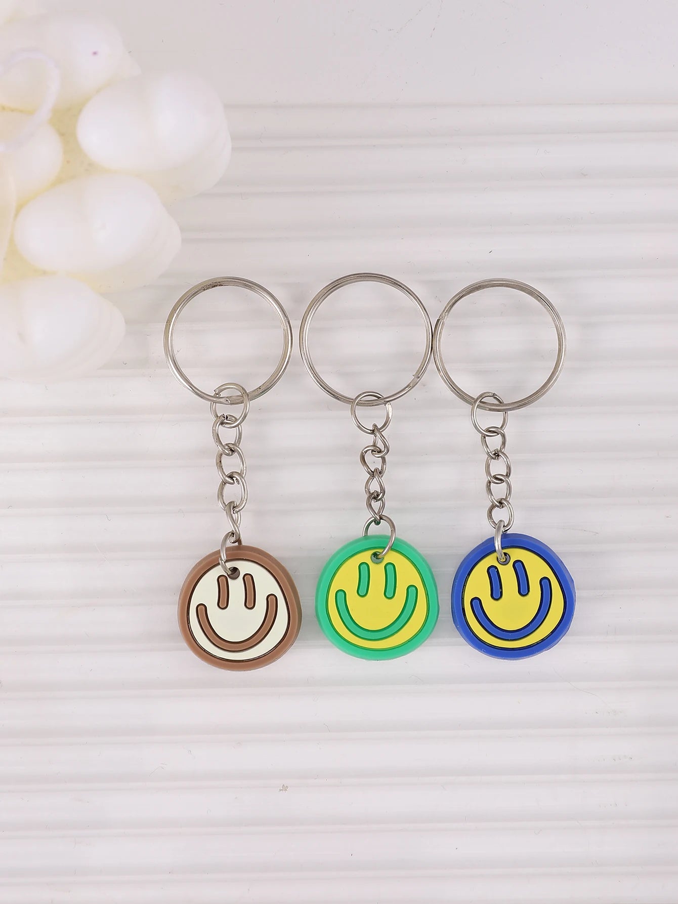 14pcs Cartoon Smile Face Keychain Set – Cute PVC Charms for Bags, Keys & Party Favors - Image 3