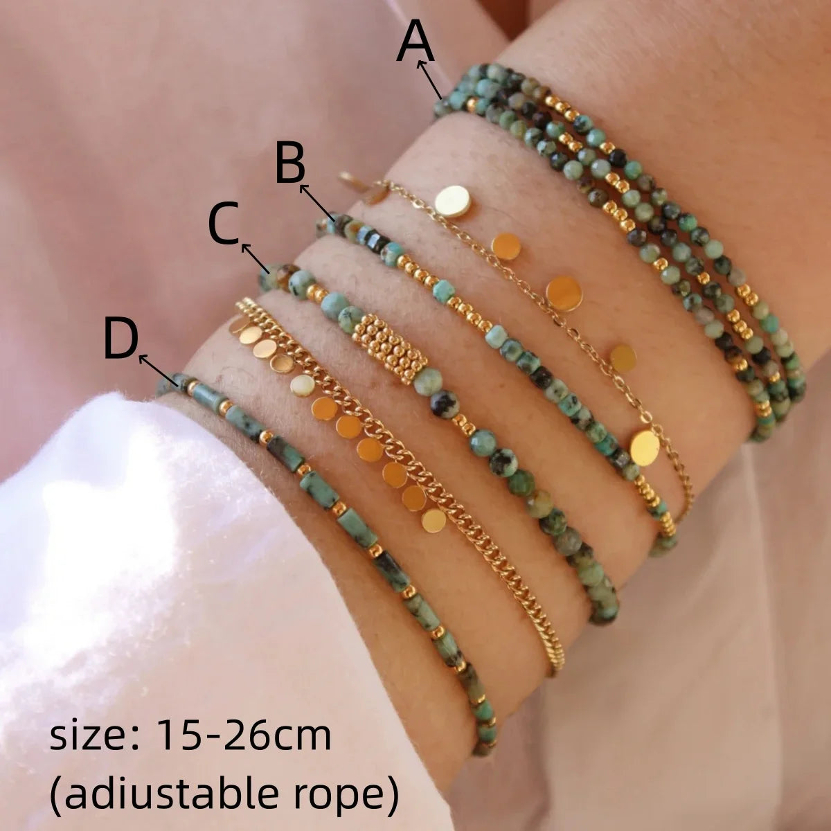 CCGOOD Natural Turquoise Beaded Bracelet – Adjustable Boho Jewelry Gift for Her - Image 4