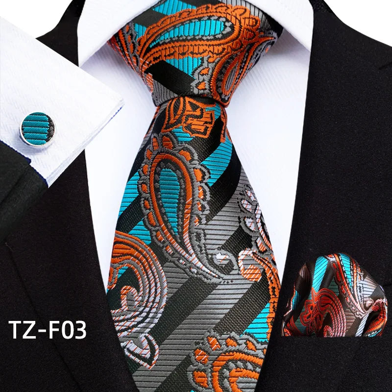 Luxury Paisley Tie & Handkerchief Set – Men's Suit Accessory with Cufflinks & Pocket Square - Image 11