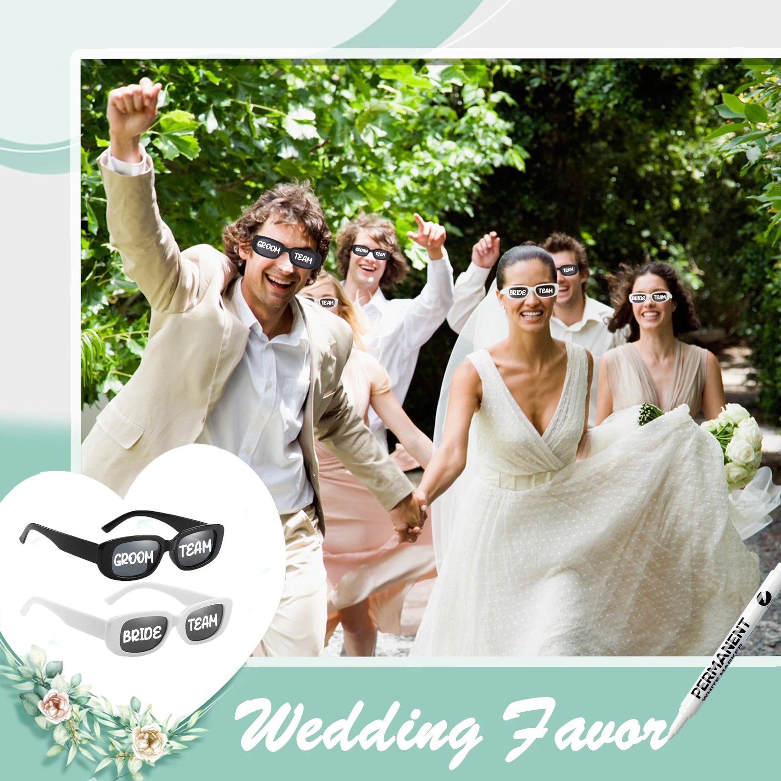 12–100 PCS Custom Wedding Sunglasses – Retro Square DIY Glasses with Pens for Parties & Events (GRAD 2025) - Image 2