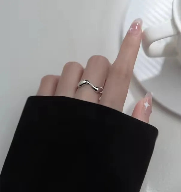 VENTFILLE 925 Sterling Silver Wave Ring – Irregular Golden Stackable Adjustable Ring for Women - Image 57