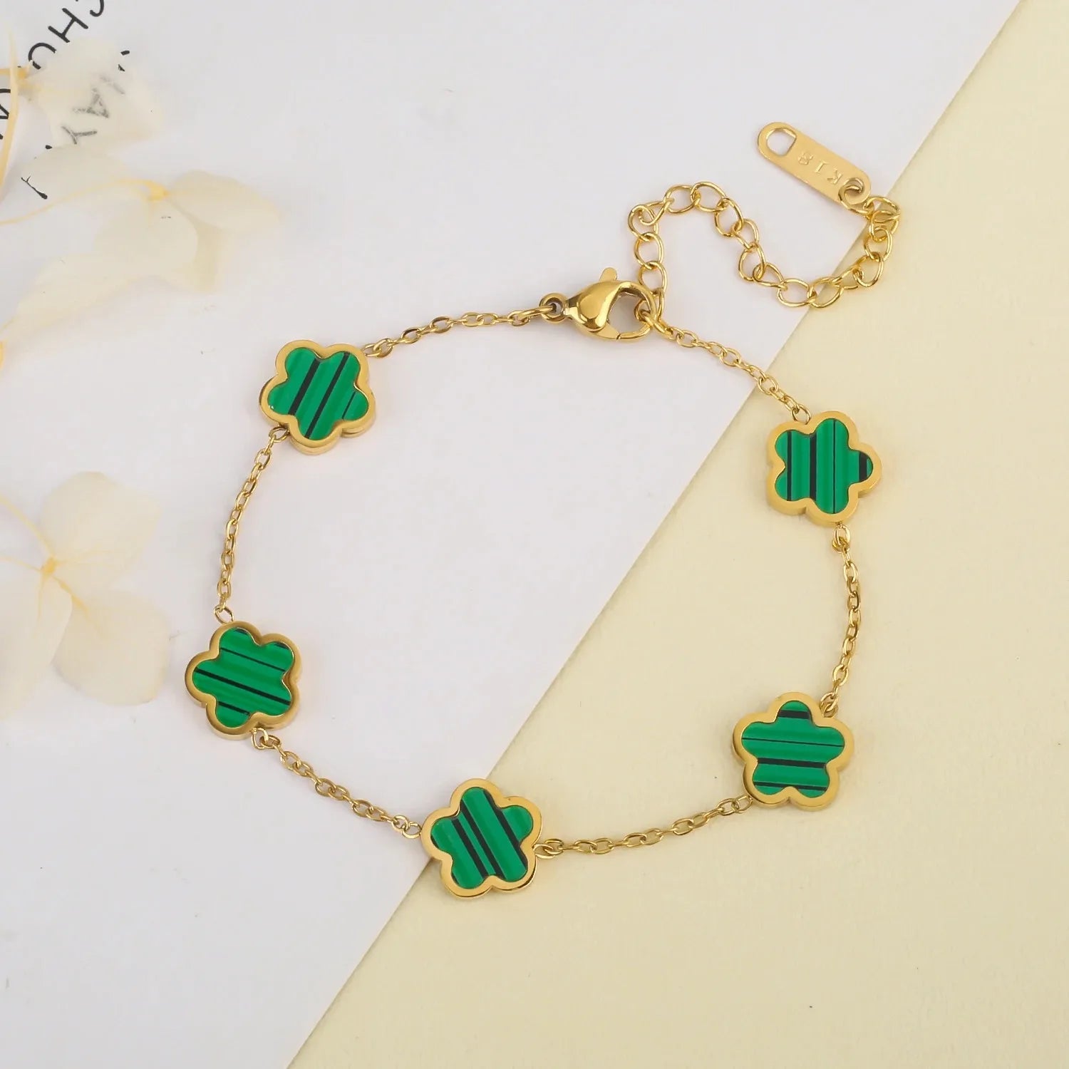 Stainless Steel Plum Blossom Bracelet – Gold Plated Five-Leaf Flower Jewelry for Women - Image 13