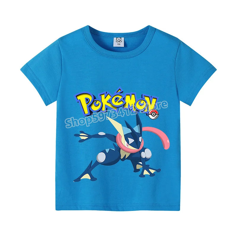 Pikachu Kids T-Shirt – Pokémon Summer Short Sleeve Tee with Lucario & Greninja Design - Image 11