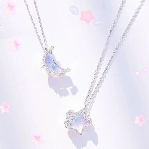 2023 Cute Star & Moon Sugar Necklace – Color-Changing Cloud Collarbone Chain for Women
