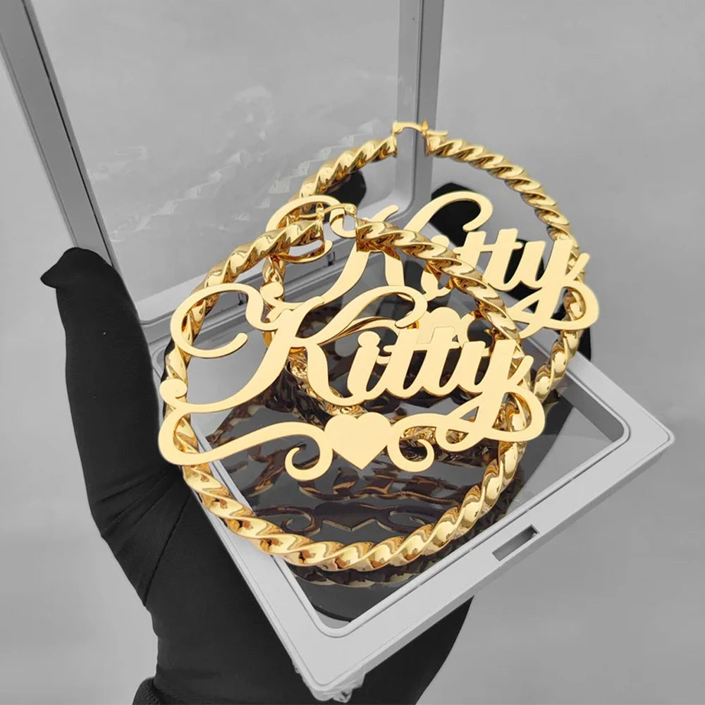 DHQH Name Twist Hoop Earrings – 18K Gold Personalized Custom Name Jewelry for Her - Image 5