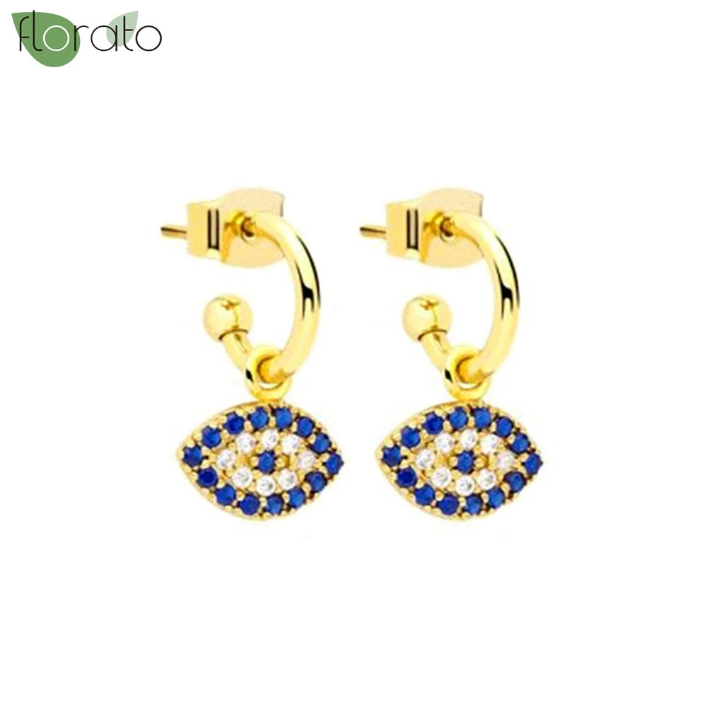 925 Sterling Silver Needle Vintage Gold Hoop Earrings – Evil Eye Pendant Jewelry for Women - Image 8