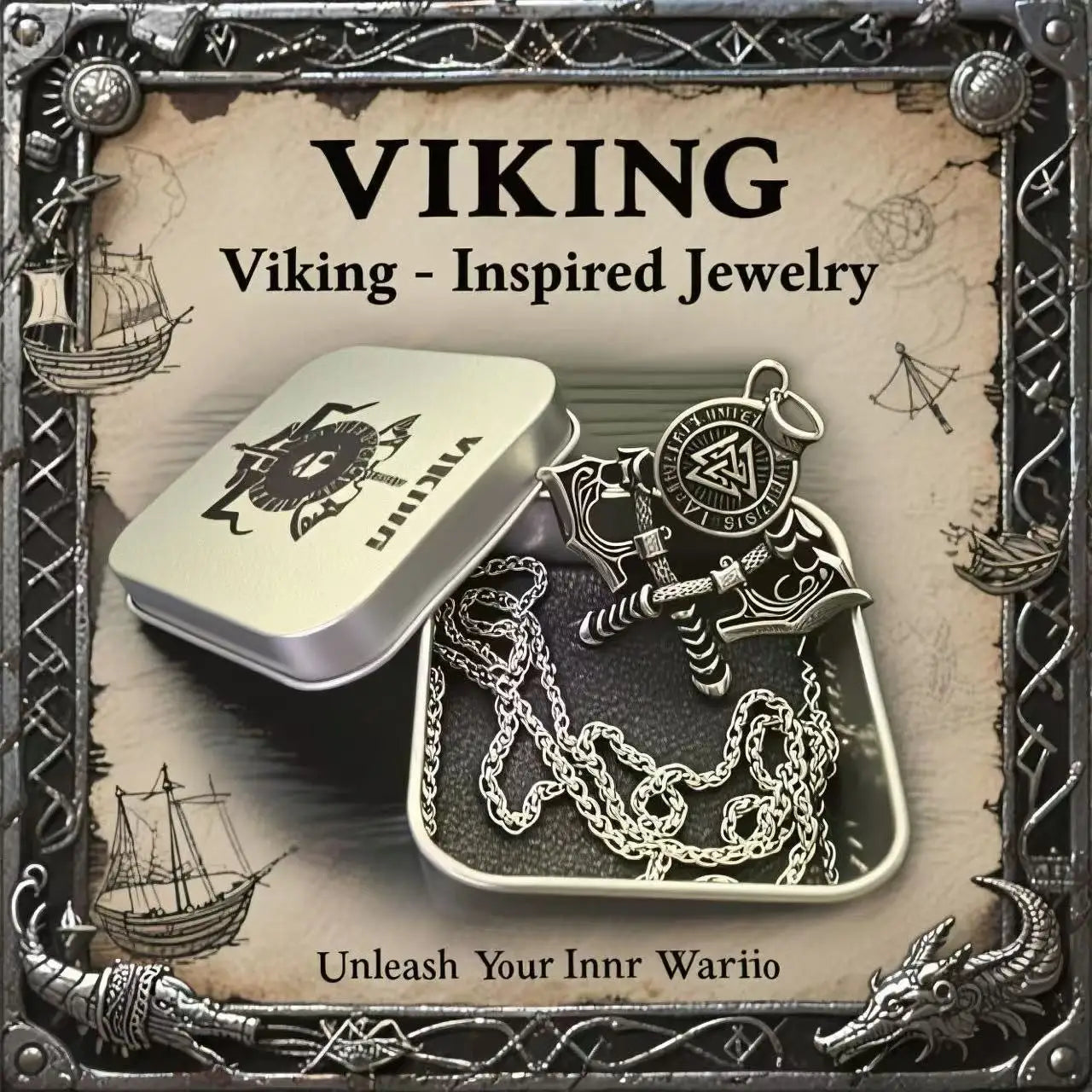 HNSP Viking Shield Pendant Necklace – 316L Stainless Steel Chain for Men - Image 11
