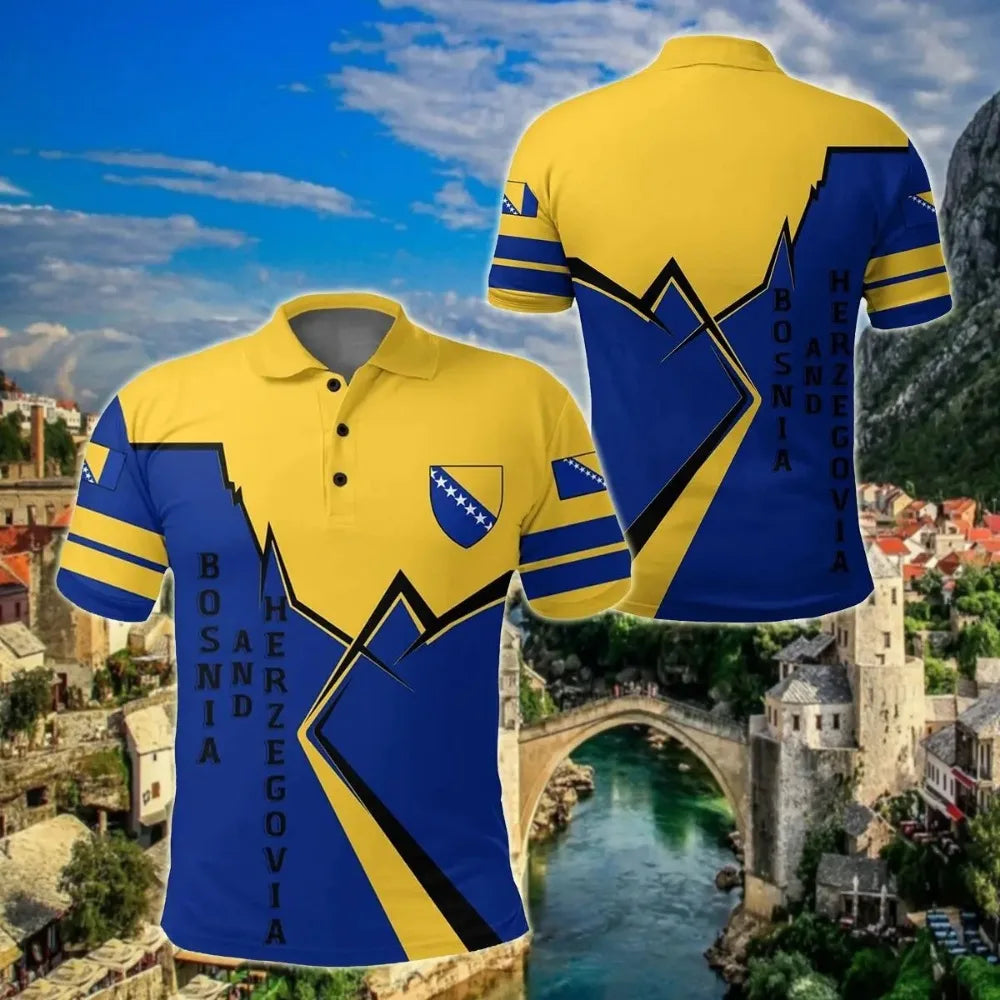 New Bosnian National Flag Graphic Polo Shirt – Men’s High-Quality National Day Top - Image 2