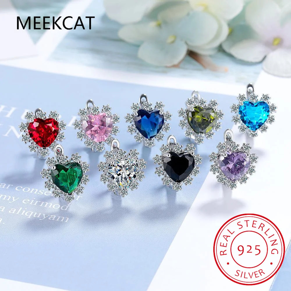 Love Heart Created Blue Sapphire Hoop Earrings – 925 Sterling Silver Fine Jewelry - Image 2