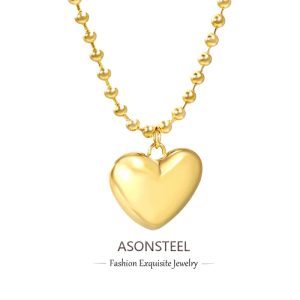 ASONSTEEL Romantic Heart Pendant Necklace – Golden Stainless Steel Choker for Women