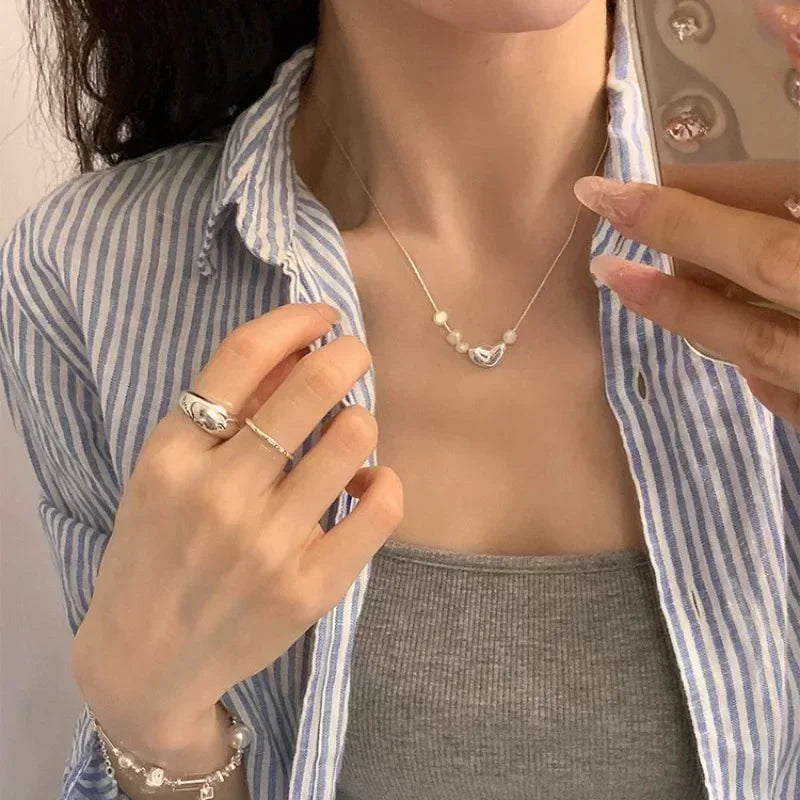 925 Silver Love Heart Pearl Necklace – Elegant & Versatile Jewelry Gift for Women - Image 3