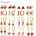 925 Sterling Silver Red Series Hoop Earrings – Red Zircon Love, Strawberry & Starfish Design