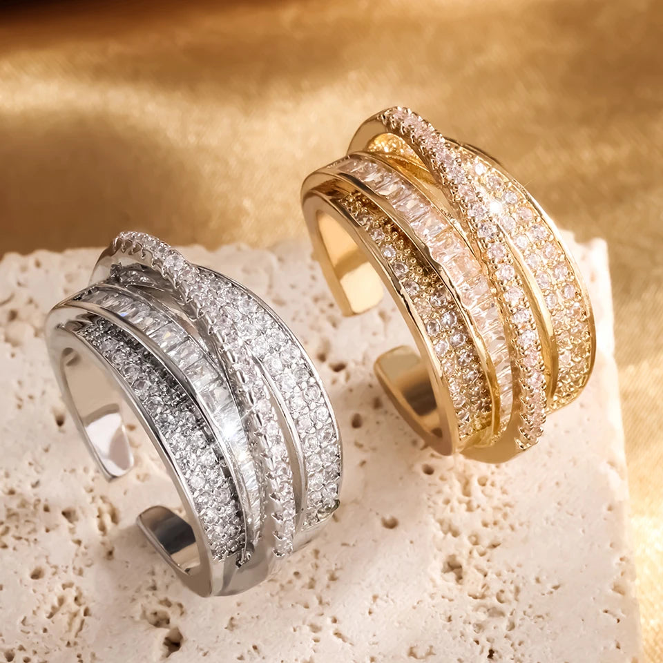 High-Quality Copper Inlaid Zircon Multi-layer Star Opening Ring - Image 2