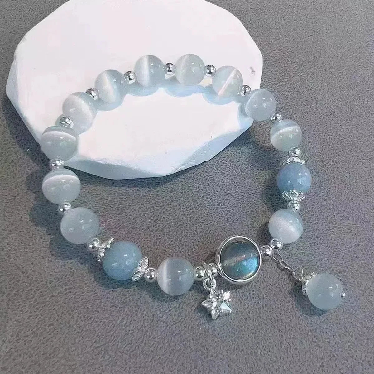 Unique Dreamy Blue Moonstone Cat Eye Pendant Bracelet - Image 3
