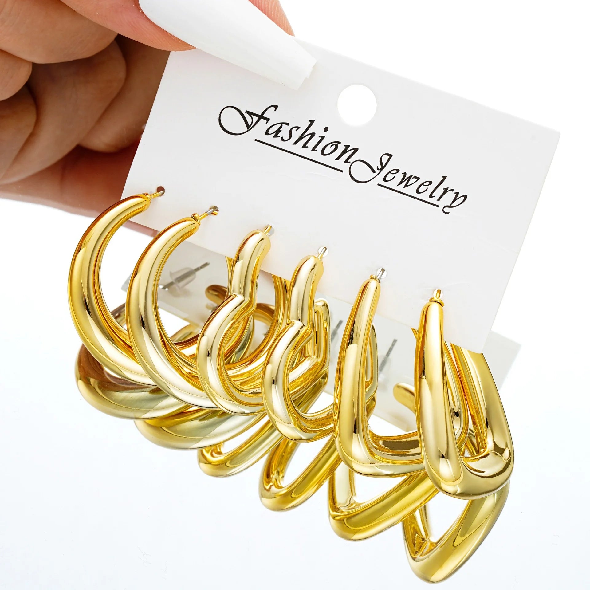 6pcs Chunky Gold Plated Waterdrop Hoop Earring Set for Women – Minimalist European & American Style - Image 8